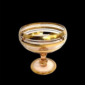 Vintage Roumania Glass with Gold Trim Blown Glass Compote or Vase Circa 1970's